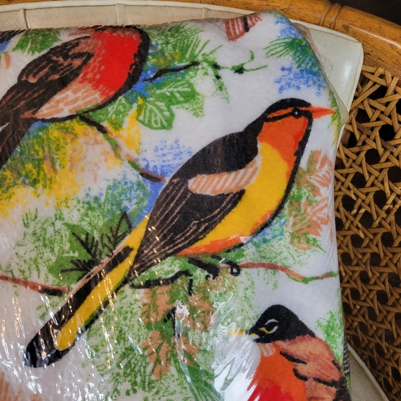 NWT Retro Woodlands Bird Blanket Twin Bedding Nature Theme. VTG Cabin Decor. - Picture 4 of 7